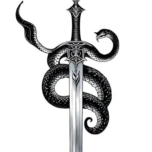 sword with snake coiled, thomas down the blade tattoo design idea