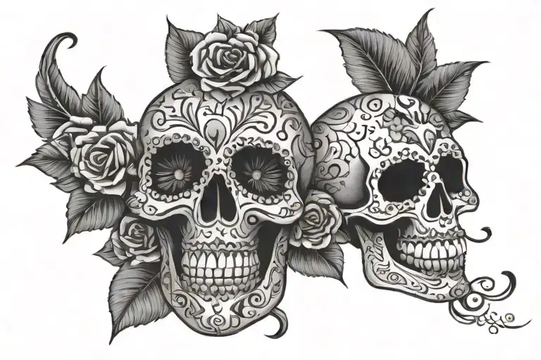 sugar skulls, flowers, mexican folk art wrap design inspired tattoo design idea