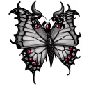 butterfly with devil horns, lace wings and ruby eyes tattoo design idea