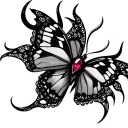 butterfly with devil horns, lace wings and ruby eyes tattoo design idea