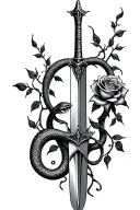 a dagger with a snake wraped around it and vines wrapping around it and a rose on the dagger blade tattoo design idea
