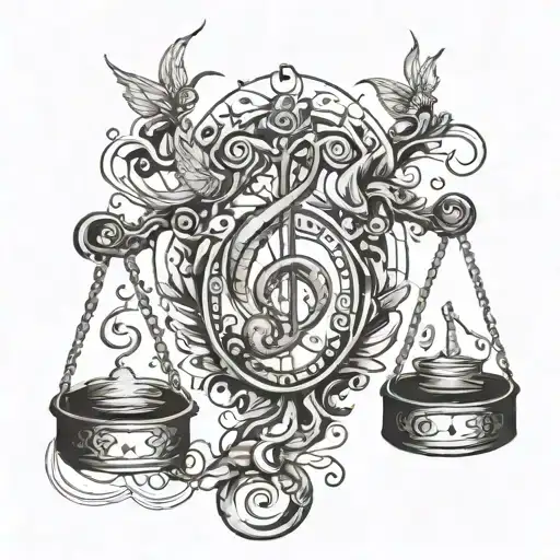 Balanced scales with a musical note tattoo design idea