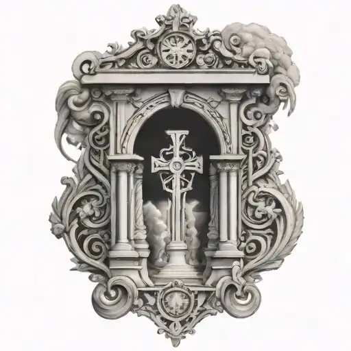 heaven gate with holy trinity tattoo design idea