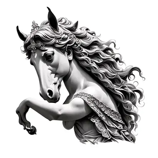 Roman goddess tattoo with a chess horse tattoo design idea