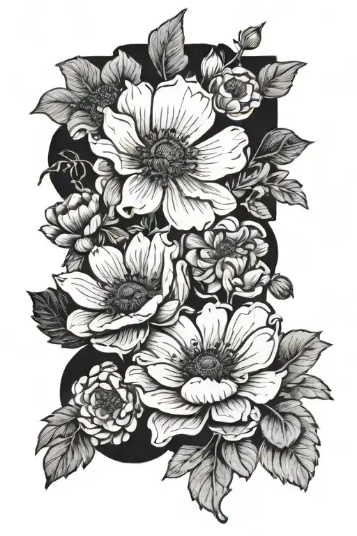 Anemone flowers collage tattoo design idea