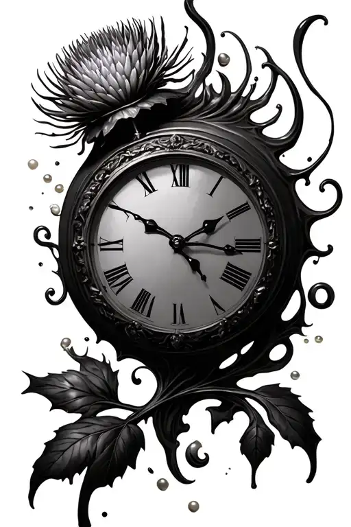 dali melting clock, pearl,thistle,  tattoo design idea