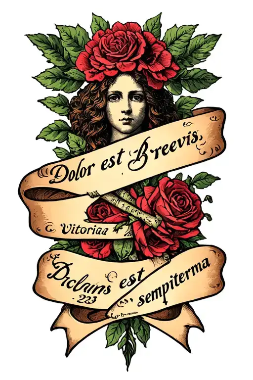 Dolor est brevis, victoria est sempiterna ribbon and another that says psalms 23"4 tattoo design idea