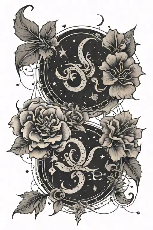 Zodiac signs Gemini and Scorpio but as the birth flower with the constellation and the symbol  tattoo design idea