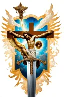a crusader sword that transforms into jesus on the cross tattoo design idea