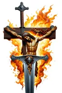 a crusader sword that transforms into jesus on the cross tattoo design idea