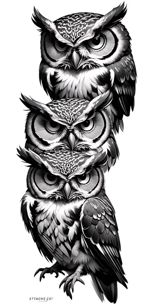 five Steampunk Owls different breeds tattoo design idea
