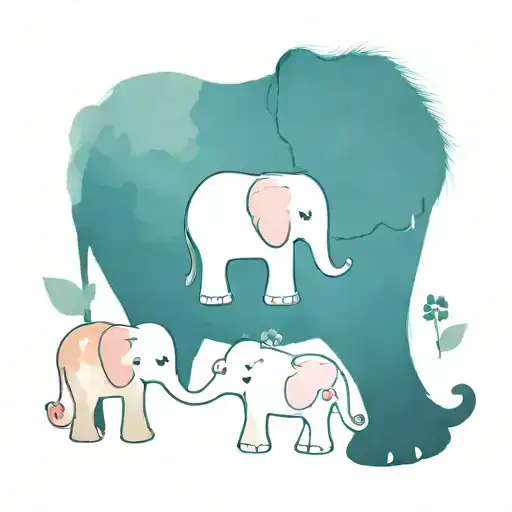 An elephant family holding hands with Hello Kitty, symbolizing the importance of family and your favorite characters tattoo design idea