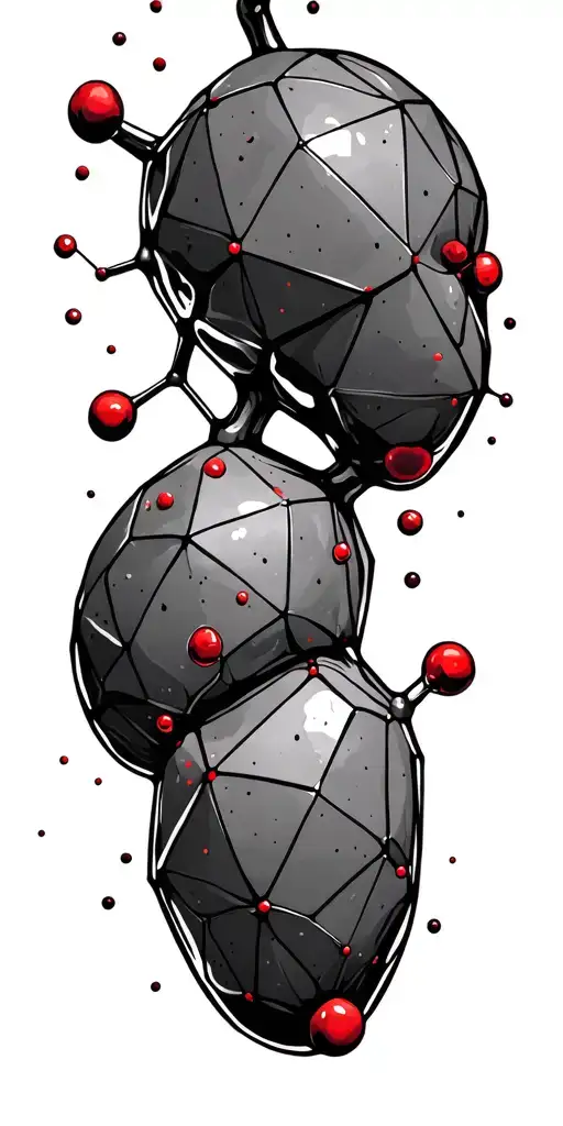 geometric chemical structure of hemoglobin, with small red color points and discreet asteroid tattoo design idea