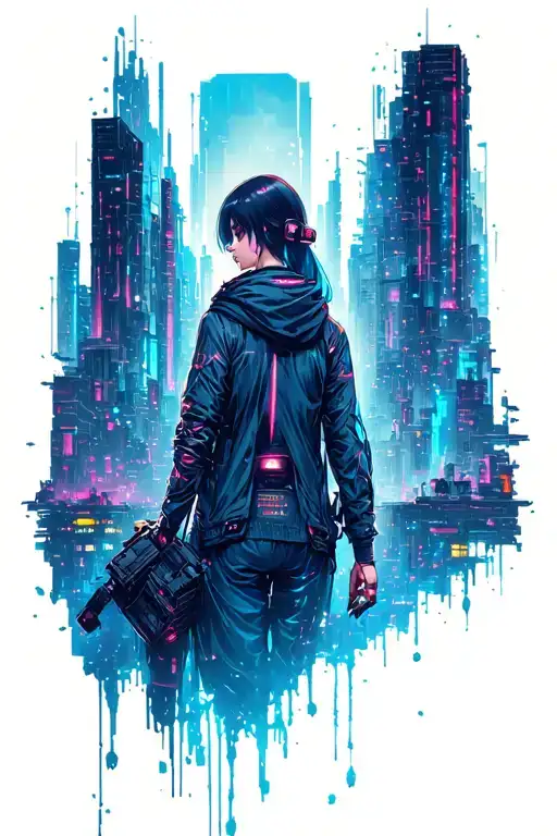 cyberpunk cityscape tattoo design idea