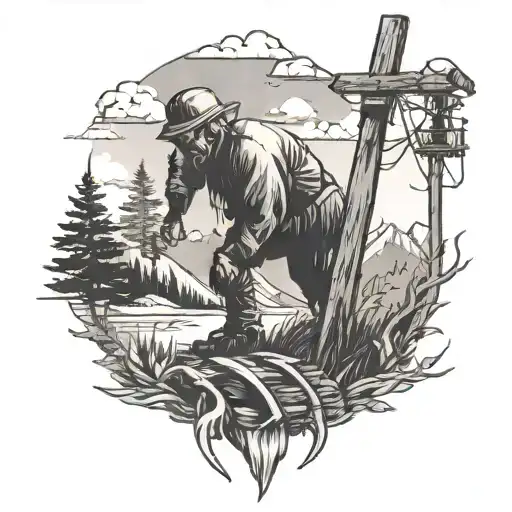 lineman nature scene tattoo design idea
