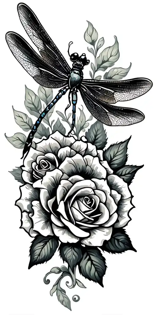 dragonfly with roses intertwined tattoo design idea