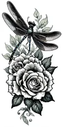 dragonfly with roses intertwined tattoo design idea