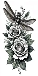 dragonfly with roses intertwined tattoo design idea