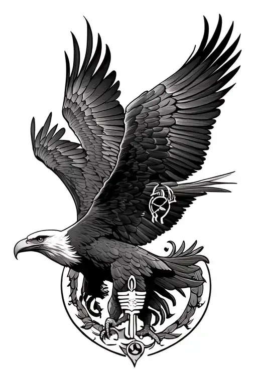 bald eagle with spread wings with a Virgo symbol on 1 wing and a Scorpio symbol on the other wing tattoo design idea