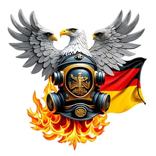 Feuerweuto with federal eagle and Germany flag and diving helmet tattoo design idea