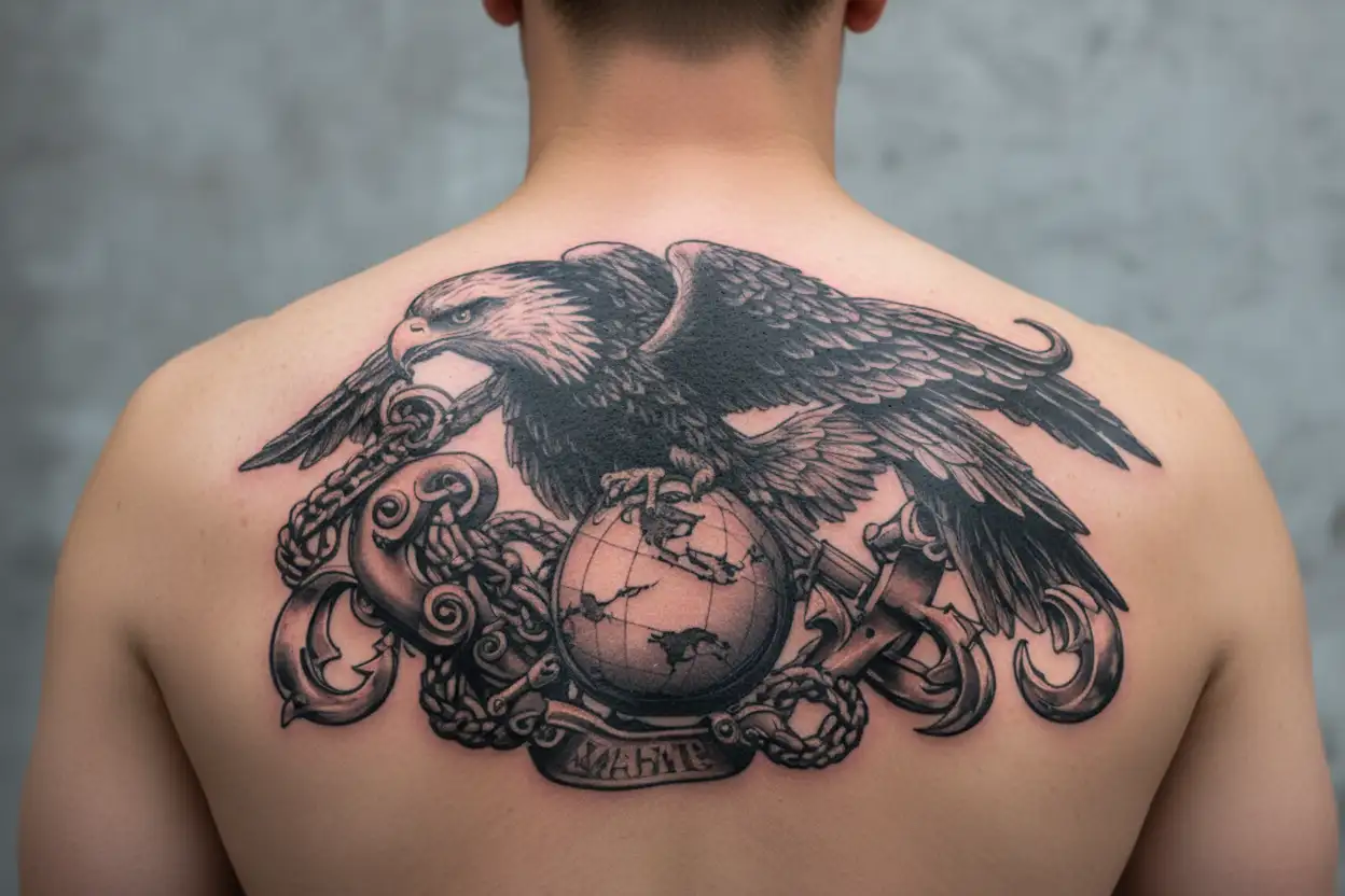 usmc eagle globe and anchor but add an osprey bird of prey tattoo design idea