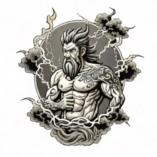 Zeus holding a lightning tattoo design idea
