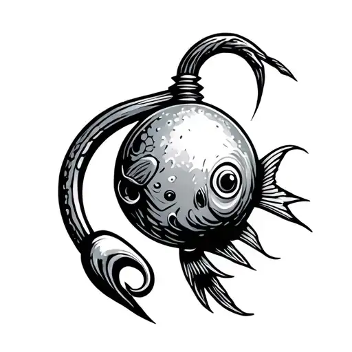 fish hook w fish bobber tattoo design idea