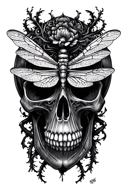 dragonfly skull tattoo design idea