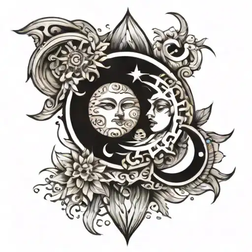 sun moon merging together tattoo design idea