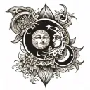 sun moon merging together tattoo design idea