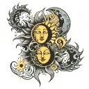 sun moon merging together tattoo design idea