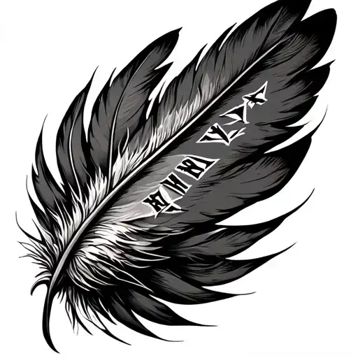 XXI-II-MCMLXIV roman numerals inside an eagle feather tattoo design idea