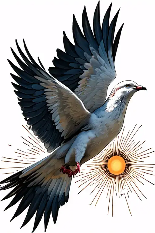 Flying Dove with sun rays tattoo design idea