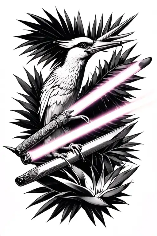 birds of paradise with light saber tattoo design idea