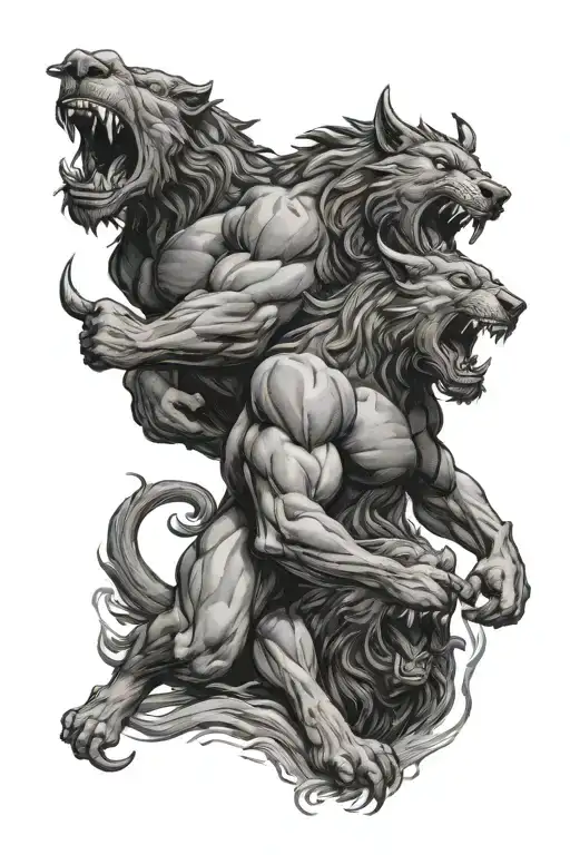 Hercules fighting Cerberus tattoo design idea