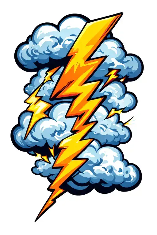 three lighting bolts striking from a cloud. one lighting bolt is large and the other two are smaller. tattoo design idea