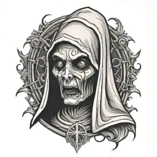 Spooky evil nun tattoo design idea