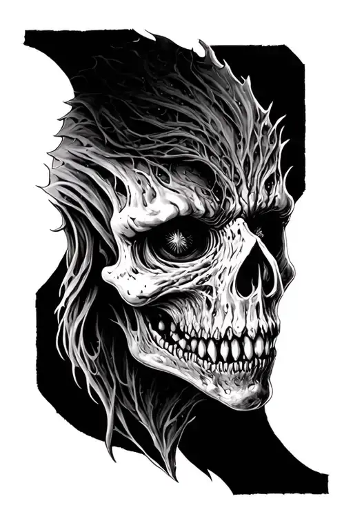 necronomicon face morphing tattoo design idea
