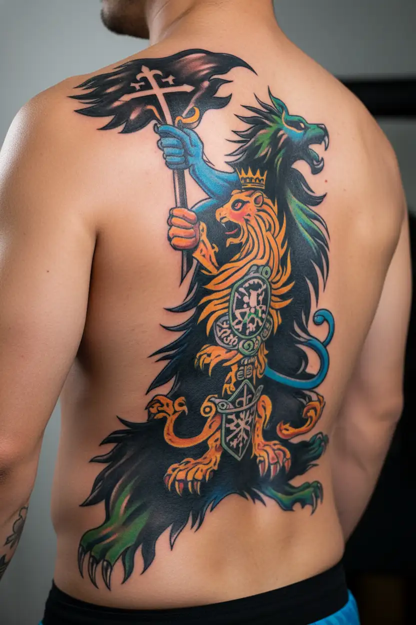 czech natiinal lion and polish national eagle slovak national cross tattoo design idea