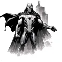 a tattoo design of spider-man with an iron-man in a Dr. doom cloak standing behind him tattoo design idea