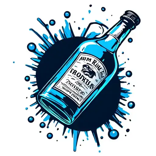 Rum bottle Break on a navy ink tattoo design idea