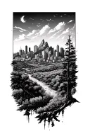 mountains transitioning to feilds and then the austin texas skyline tattoo design idea