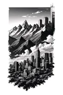 mountains transitioning to feilds and then the austin texas skyline tattoo design idea
