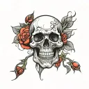 black skull red rose Asian writting going over it tattoo design idea