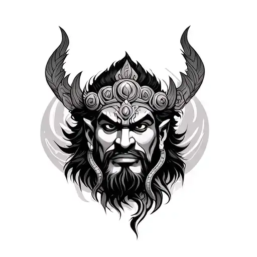 ravana with 10 head tattoo design idea