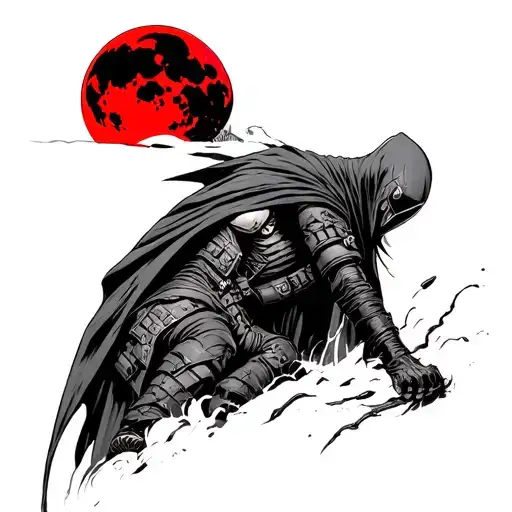 Post Apocalyptic Red Moon Knight tattoo design idea