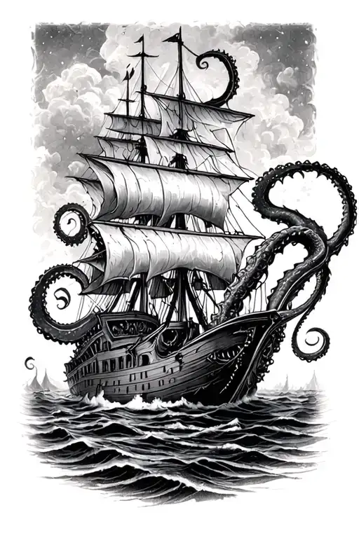 Kraken Sinking Ship tattoo design idea