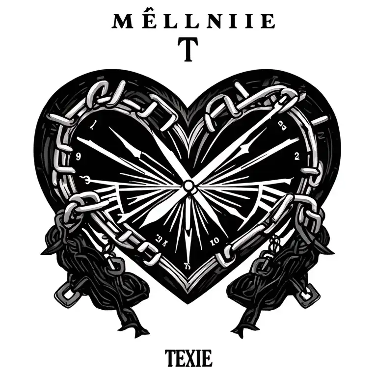 "Mélanie" Clock Heart Chains tattoo design idea