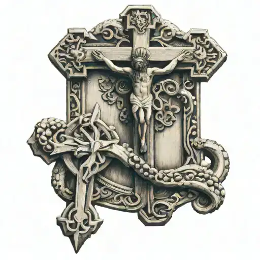 nautical crucifix wooden cross with octopus wrapped around it  tattoo design idea