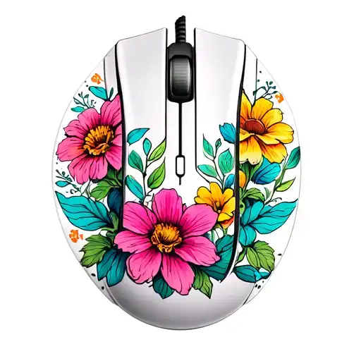 gaming Computer Mouse flowers growing tattoo design idea